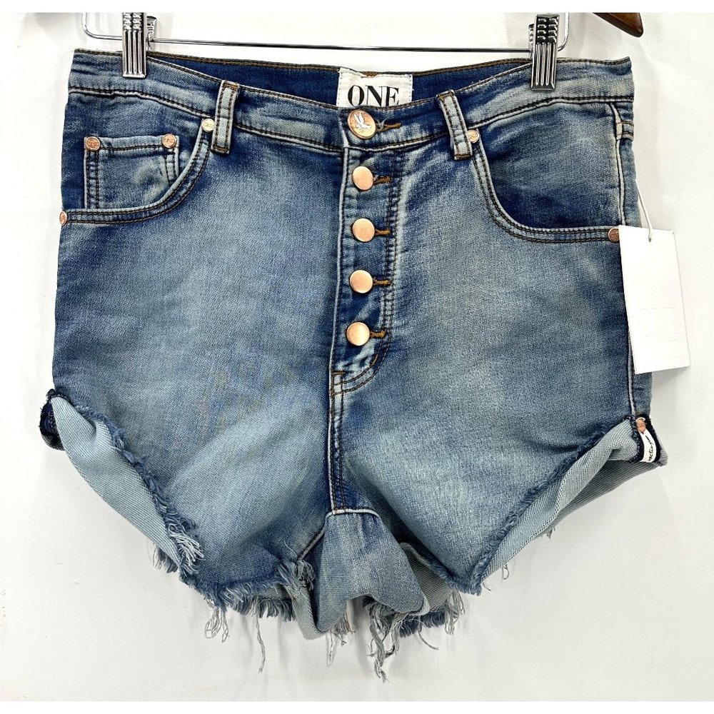 One Teaspoon Shorts Womens Lovers Low Waist Skinny Leg Drop Blue Denim 27 NWT
